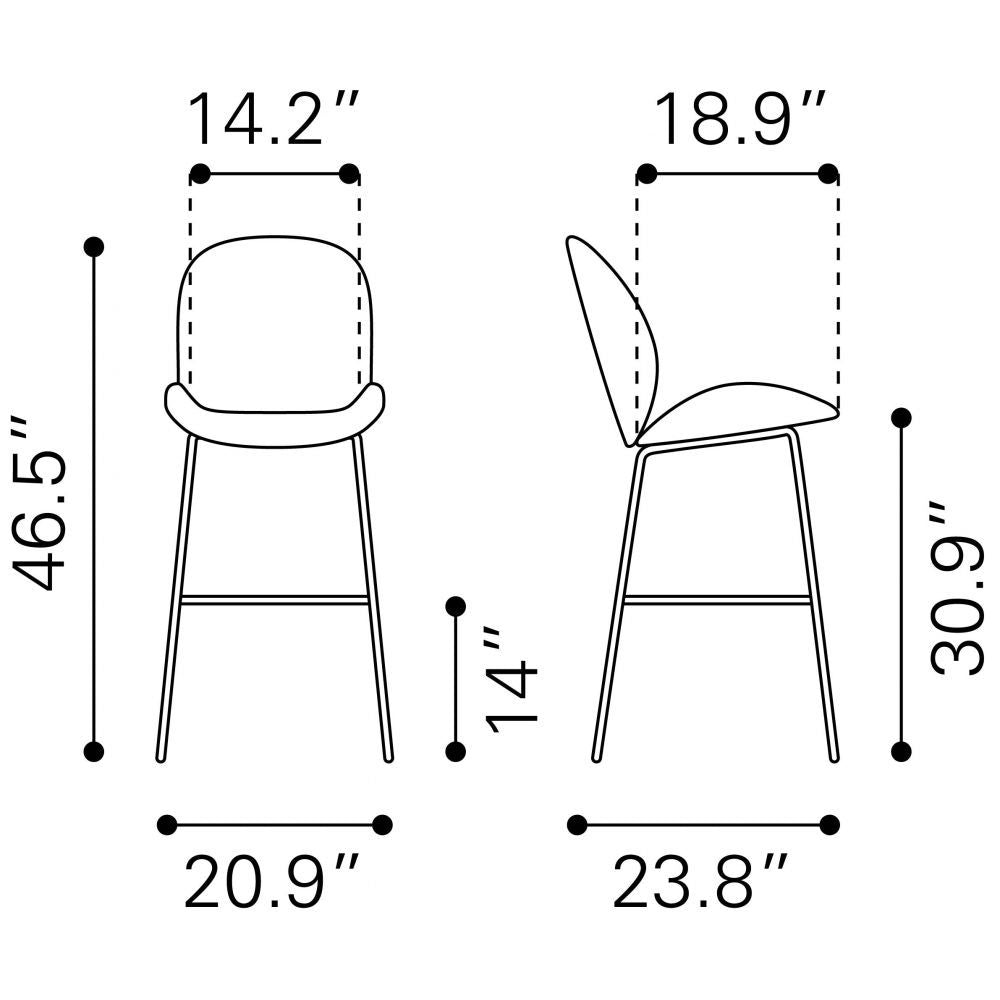 STOOL ZUO MILES 101750 | Counter Stool for Home and Bar | Green Black | 100% Polyester | Fabric Velvet | Inside | Bar Restaurant Cafetería Food Court Bar Breakfast Kitchen Bistro Office Space