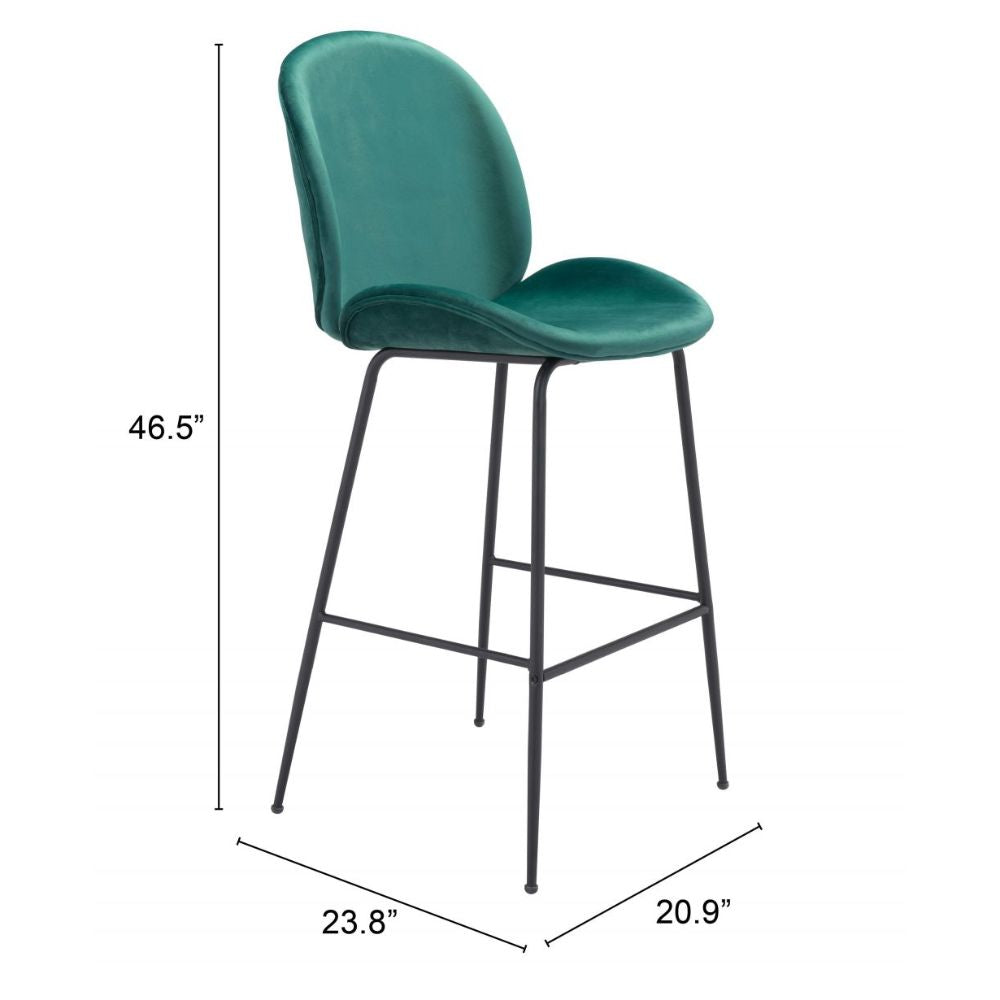 STOOL ZUO MILES 101750 | Counter Stool for Home and Bar | Green Black | 100% Polyester | Fabric Velvet | Inside | Bar Restaurant Cafetería Food Court Bar Breakfast Kitchen Bistro Office Space