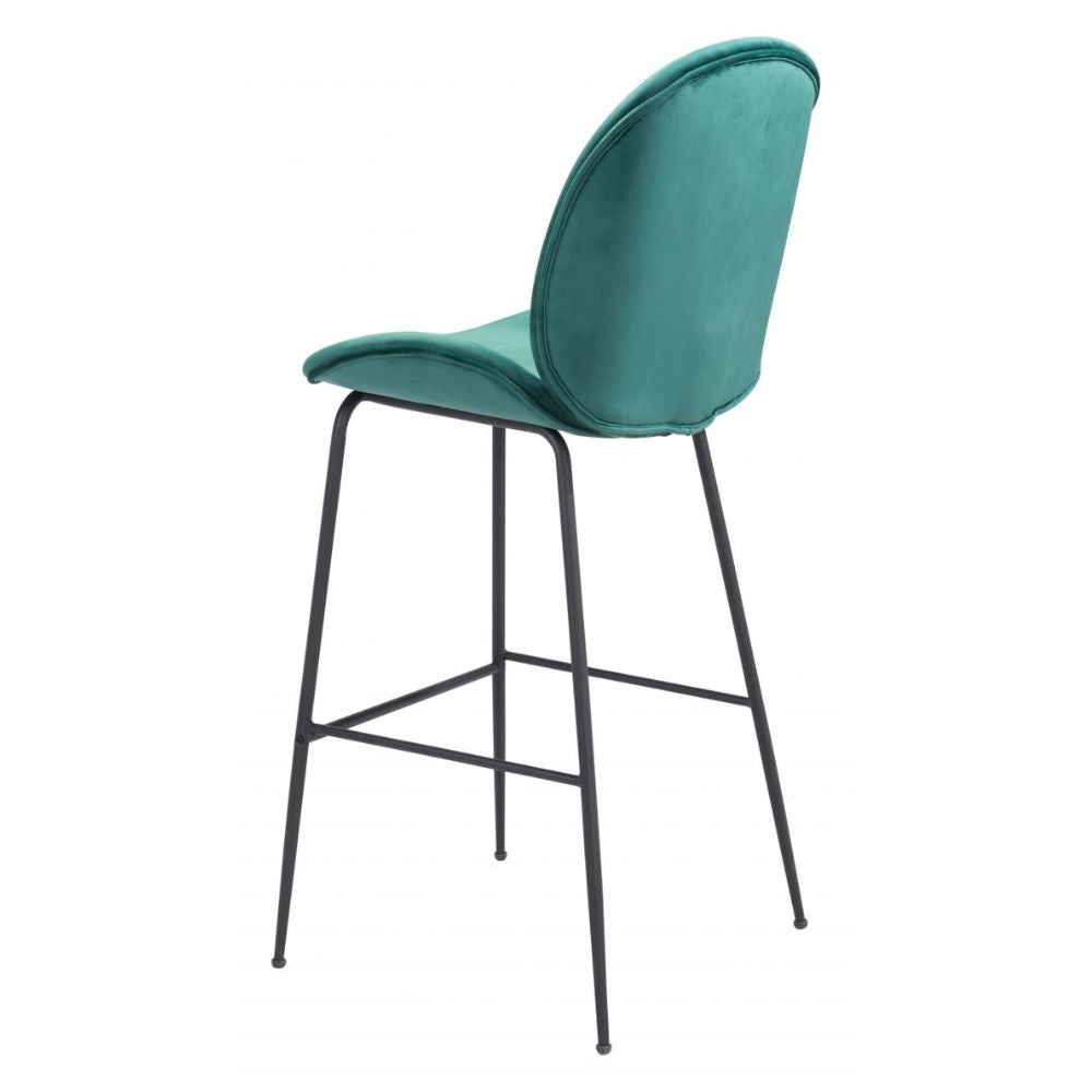 STOOL ZUO MILES 101750 | Counter Stool for Home and Bar | Green Black | 100% Polyester | Fabric Velvet | Inside | Bar Restaurant Cafetería Food Court Bar Breakfast Kitchen Bistro Office Space