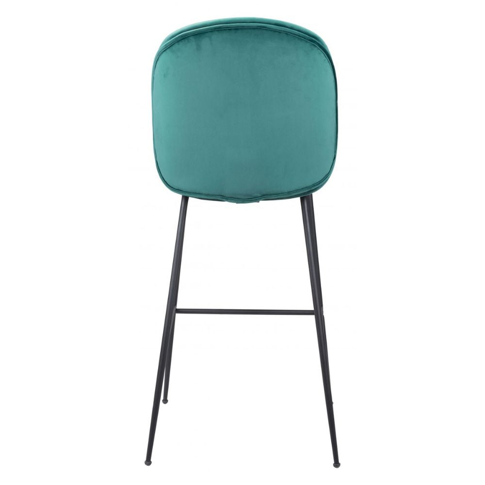 STOOL ZUO MILES 101750 | Counter Stool for Home and Bar | Green Black | 100% Polyester | Fabric Velvet | Inside | Bar Restaurant Cafetería Food Court Bar Breakfast Kitchen Bistro Office Space