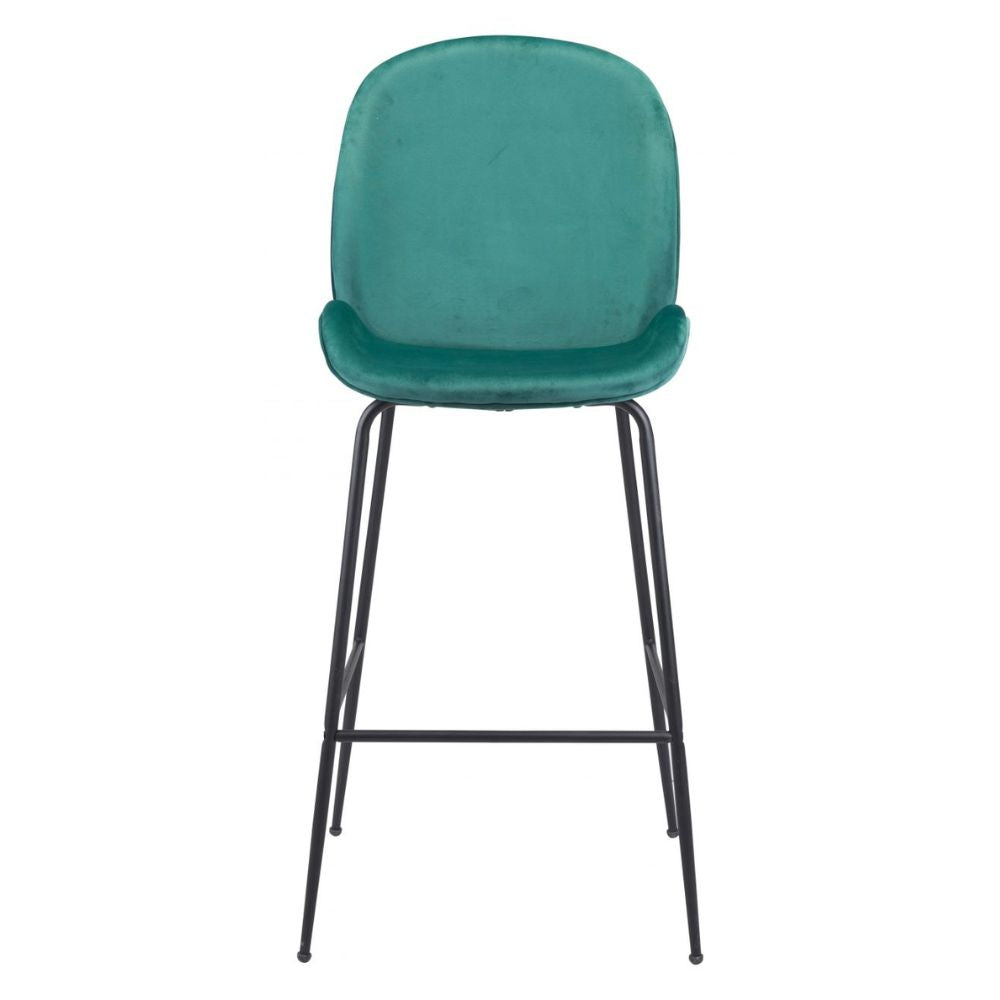 STOOL ZUO MILES 101750 | Counter Stool for Home and Bar | Green Black | 100% Polyester | Fabric Velvet | Inside | Bar Restaurant Cafetería Food Court Bar Breakfast Kitchen Bistro Office Space