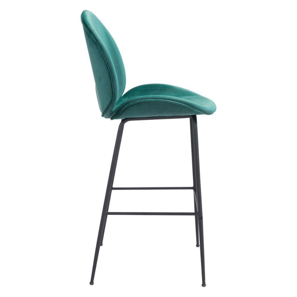 STOOL ZUO MILES 101750 | Counter Stool for Home and Bar | Green Black | 100% Polyester | Fabric Velvet | Inside | Bar Restaurant Cafetería Food Court Bar Breakfast Kitchen Bistro Office Space