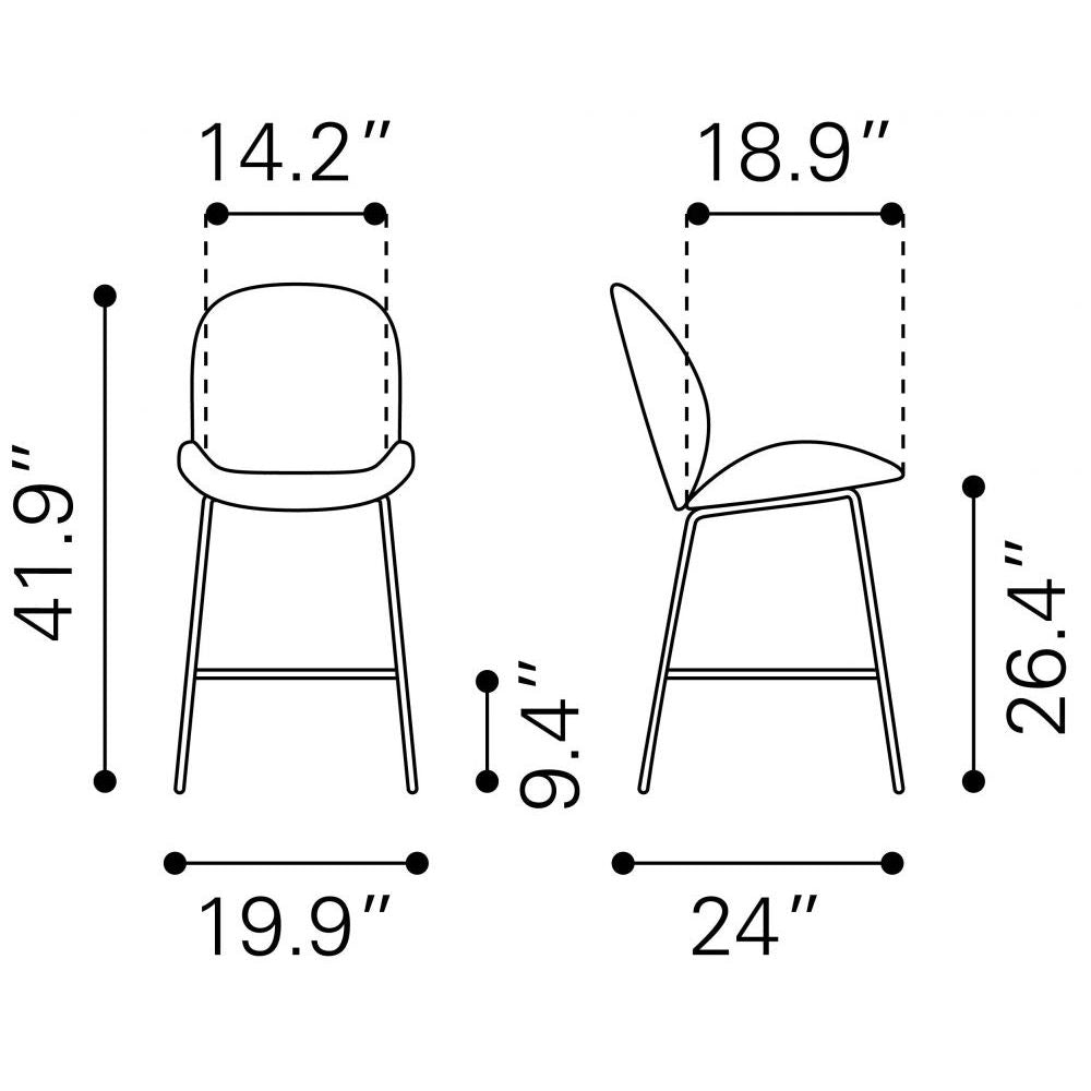 STOOL ZUO MILES 101751 | Counter Stool for Home and Bar | Green Black | 100% Polyester | Fabric Velvet | Inside | Bar Restaurant Cafetería Food Court Bar Breakfast Kitchen Bistro Office Space