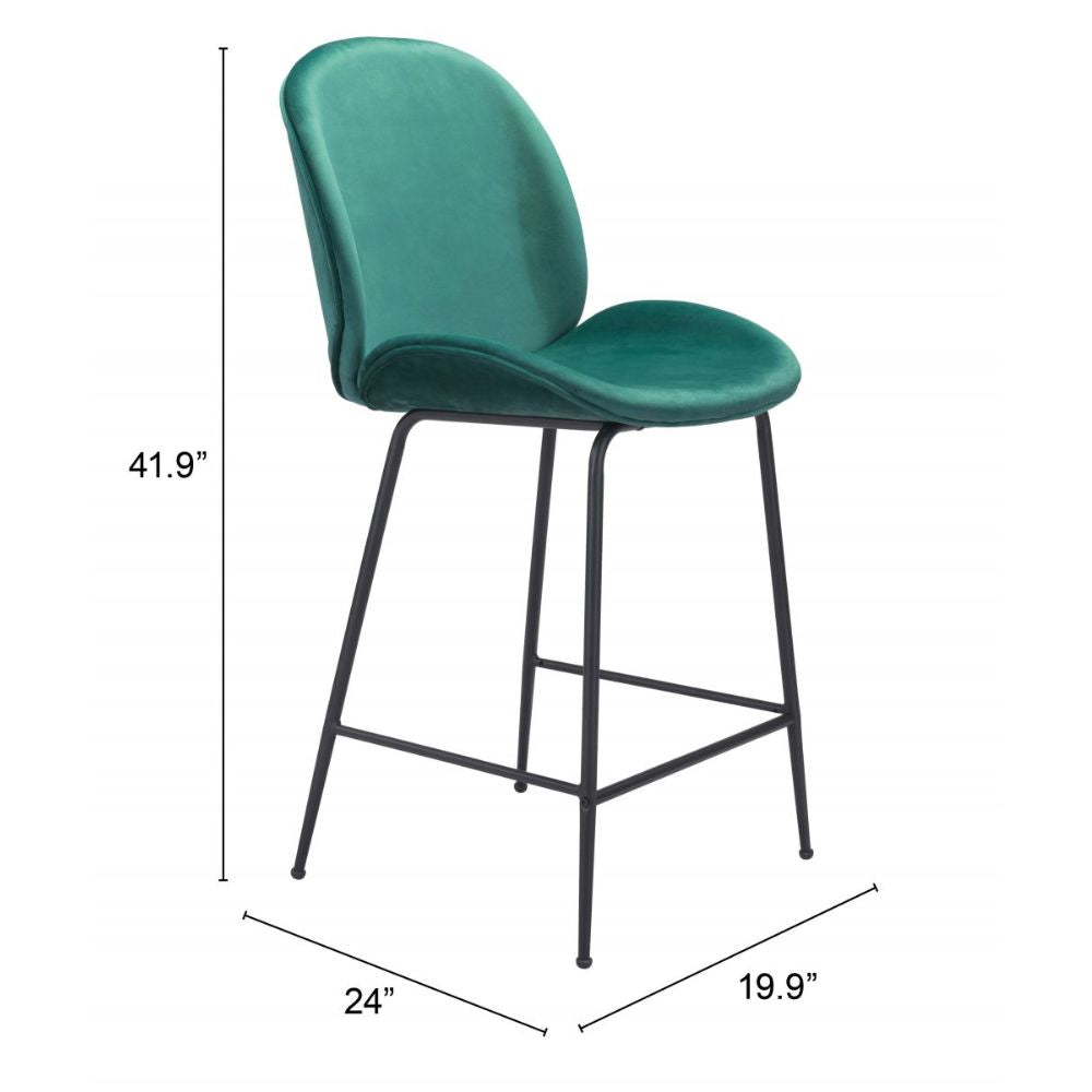 STOOL ZUO MILES 101751 | Counter Stool for Home and Bar | Green Black | 100% Polyester | Fabric Velvet | Inside | Bar Restaurant Cafetería Food Court Bar Breakfast Kitchen Bistro Office Space