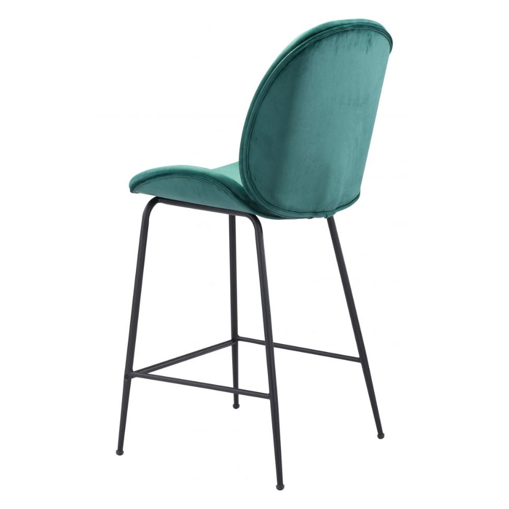 STOOL ZUO MILES 101751 | Counter Stool for Home and Bar | Green Black | 100% Polyester | Fabric Velvet | Inside | Bar Restaurant Cafetería Food Court Bar Breakfast Kitchen Bistro Office Space