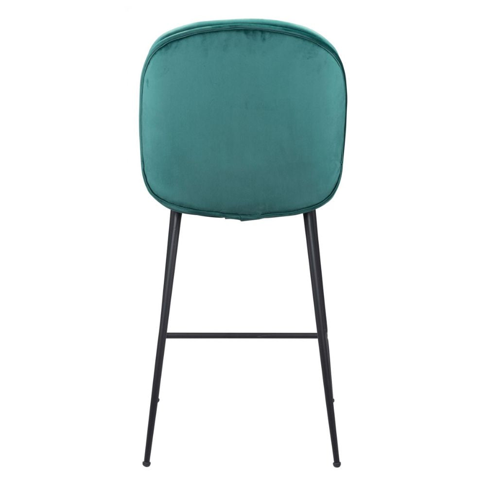 STOOL ZUO MILES 101751 | Counter Stool for Home and Bar | Green Black | 100% Polyester | Fabric Velvet | Inside | Bar Restaurant Cafetería Food Court Bar Breakfast Kitchen Bistro Office Space