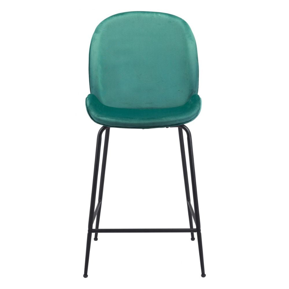 STOOL ZUO MILES 101751 | Counter Stool for Home and Bar | Green Black | 100% Polyester | Fabric Velvet | Inside | Bar Restaurant Cafetería Food Court Bar Breakfast Kitchen Bistro Office Space