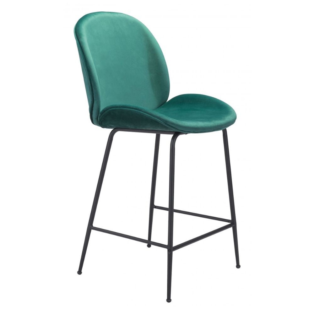 STOOL ZUO MILES 101751 | Counter Stool for Home and Bar | Green Black | 100% Polyester | Fabric Velvet | Inside | Bar Restaurant Cafetería Food Court Bar Breakfast Kitchen Bistro Office Space