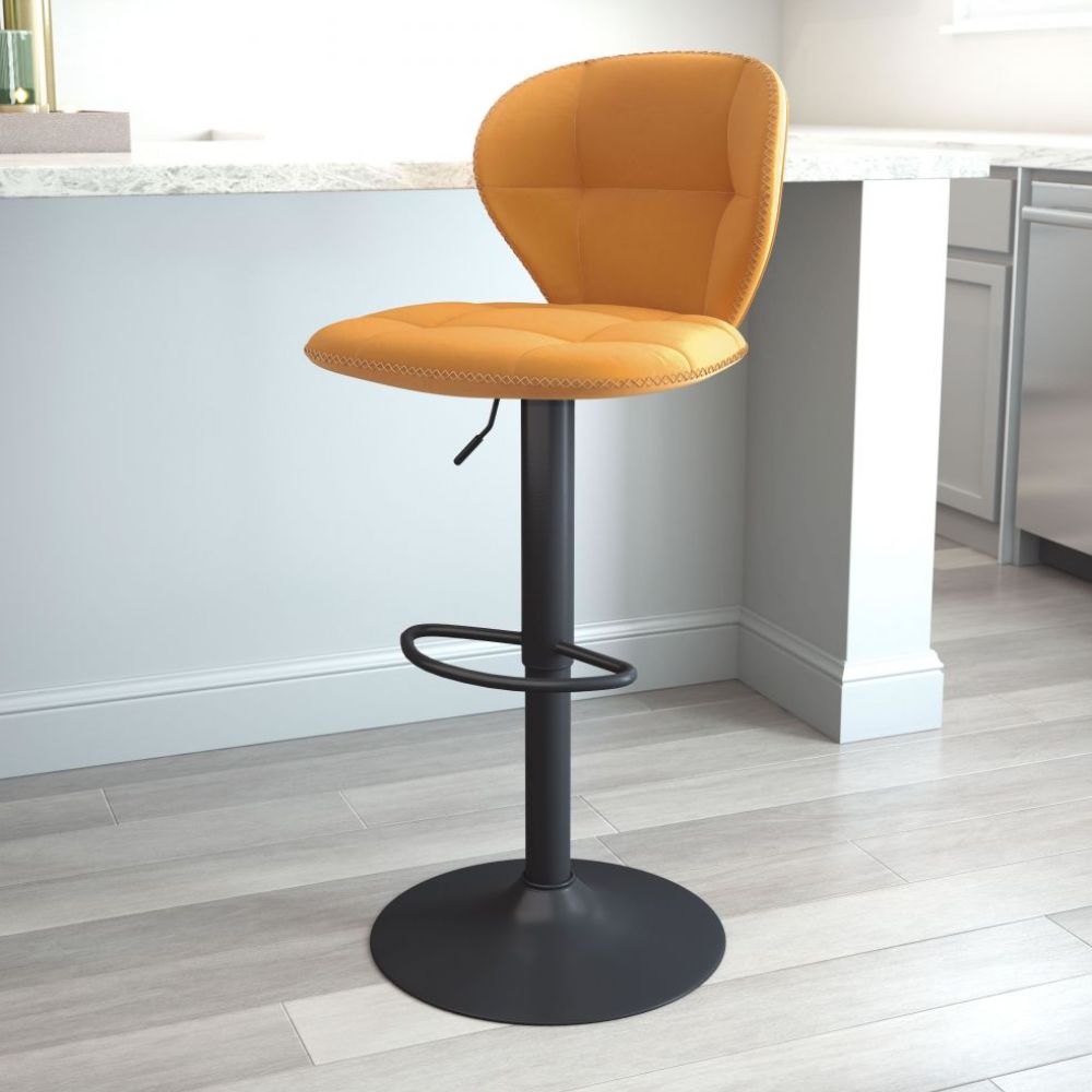 STOOL ZUO SALEM 101714 | Barstool | Yellow Black | 100% Polyester | Fabric Velvet | Inside | Use Interior Department Room Department Accommodation Studio Decoration Interiors Home Habitacion Dinner Room Set