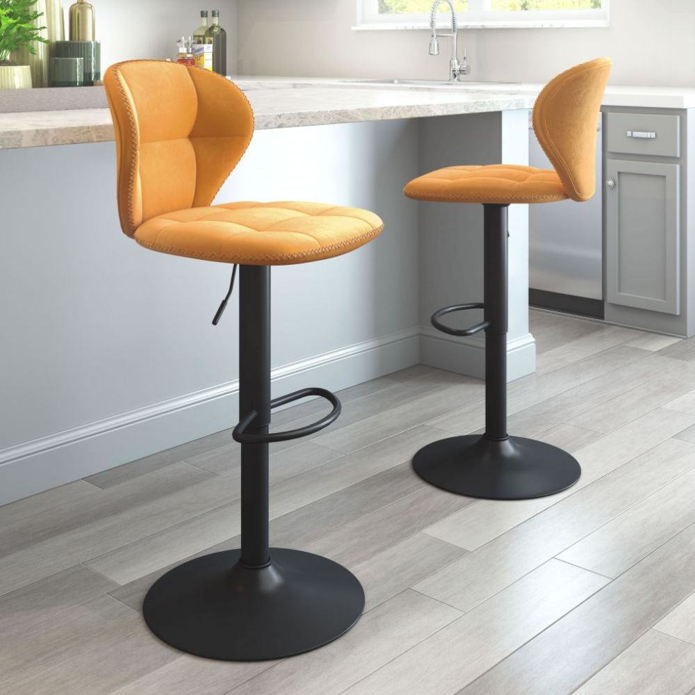 STOOL ZUO SALEM 101714 | Barstool | Yellow Black | 100% Polyester | Fabric Velvet | Inside | Use Interior Department Room Department Accommodation Studio Decoration Interiors Home Habitacion Dinner Room Set