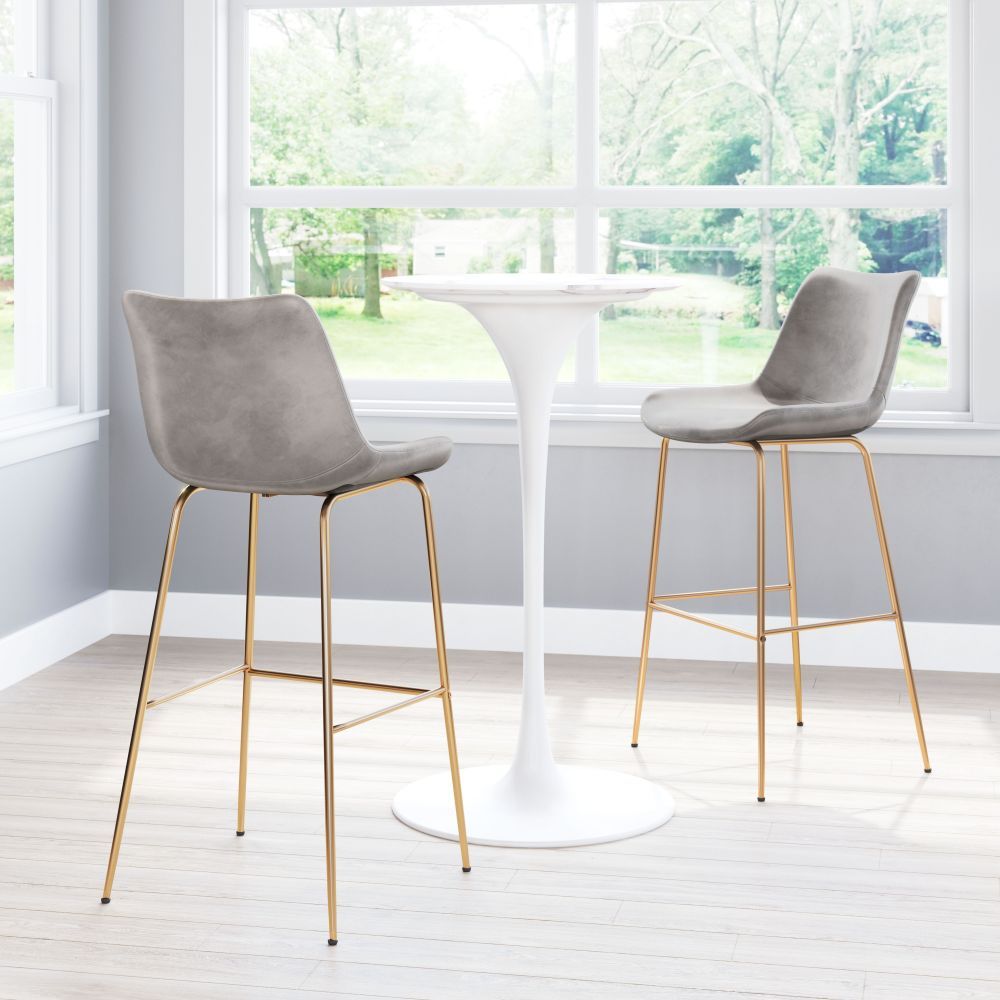 STOOL ZUO TONY 101756 | Barstool for Kitchen and Bar | Gold Gray | 100% Polyester | Fabric Velvet | Inside| Bar Restaurant Cafetería Food Court Bar Breakfast Kitchen Bistro Office Space Set