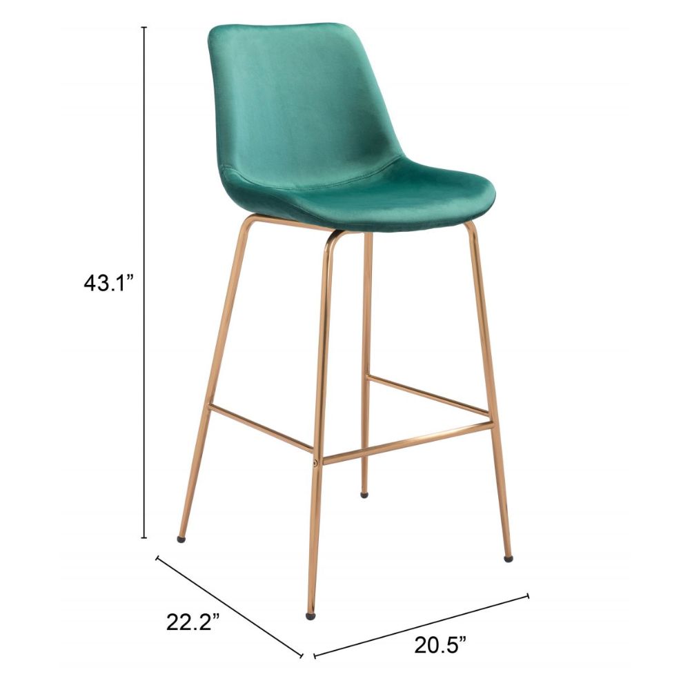 STOOL ZUO TONY 101757 | Barstool for Kitchen and Bar | Gold Green | 100% Polyester | Fabric Velvet | Inside | Bar Restaurant Cafetería Food Court Bar Breakfast Kitchen Bistro Office Space