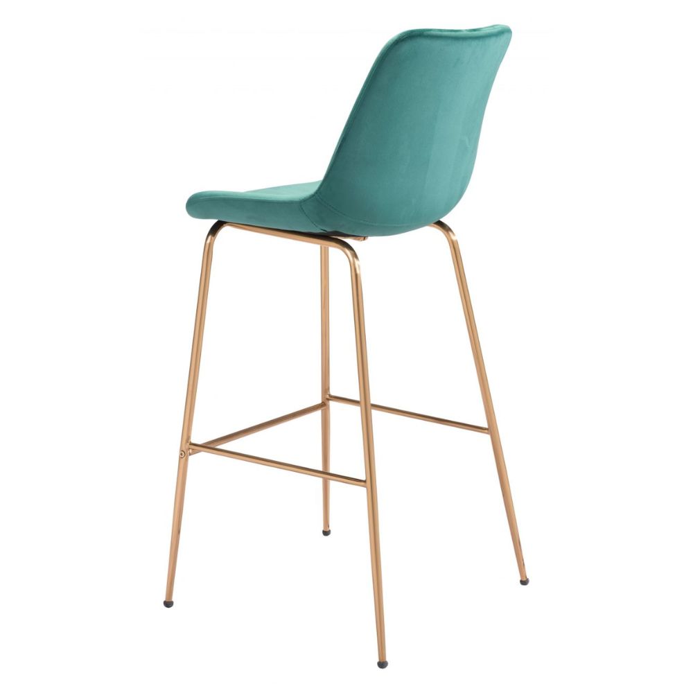 STOOL ZUO TONY 101757 | Barstool for Kitchen and Bar | Gold Green | 100% Polyester | Fabric Velvet | Inside | Bar Restaurant Cafetería Food Court Bar Breakfast Kitchen Bistro Office Space
