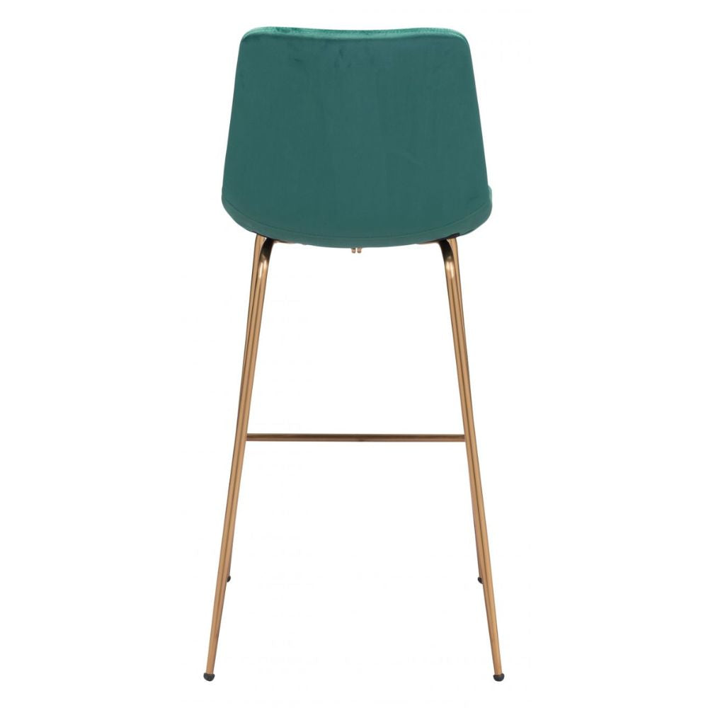 STOOL ZUO TONY 101757 | Barstool for Kitchen and Bar | Gold Green | 100% Polyester | Fabric Velvet | Inside | Bar Restaurant Cafetería Food Court Bar Breakfast Kitchen Bistro Office Space