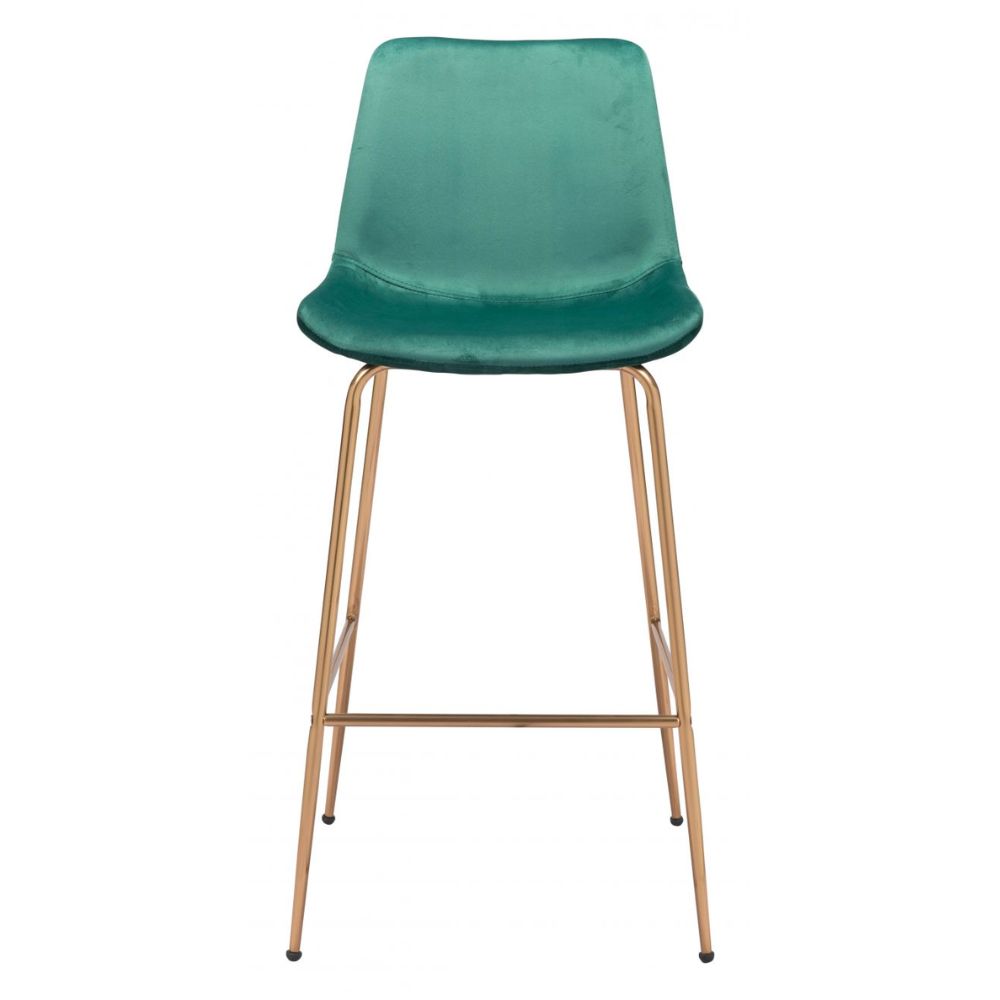 STOOL ZUO TONY 101757 | Barstool for Kitchen and Bar | Gold Green | 100% Polyester | Fabric Velvet | Inside | Bar Restaurant Cafetería Food Court Bar Breakfast Kitchen Bistro Office Space