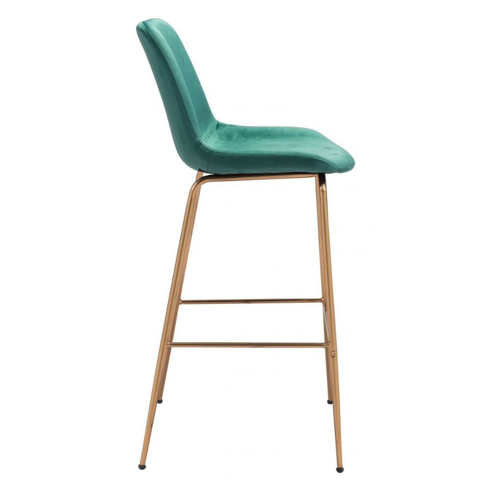 STOOL ZUO TONY 101757 | Barstool for Kitchen and Bar | Gold Green | 100% Polyester | Fabric Velvet | Inside | Bar Restaurant Cafetería Food Court Bar Breakfast Kitchen Bistro Office Space