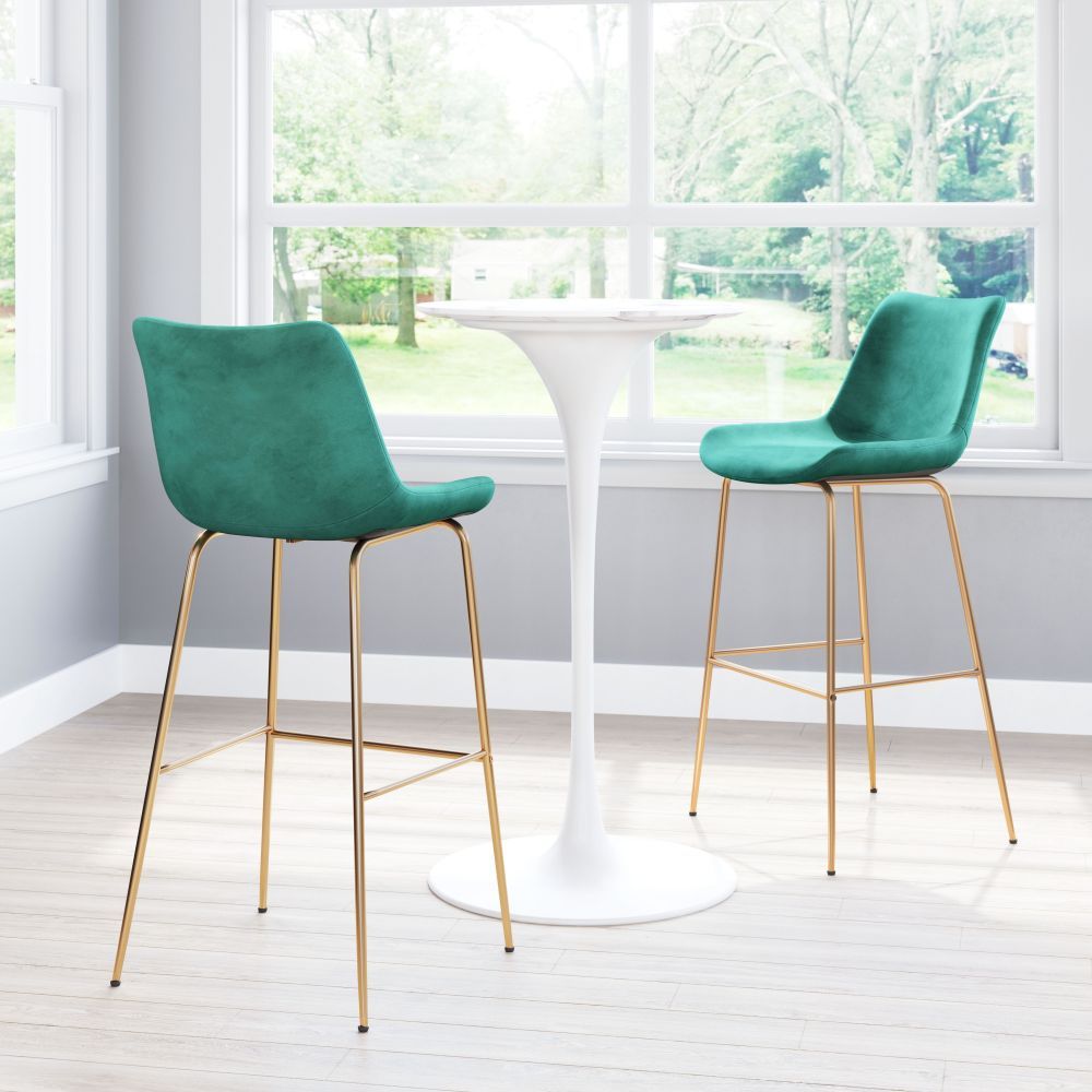 STOOL ZUO TONY 101757 | Barstool for Kitchen and Bar | Gold Green | 100% Polyester | Fabric Velvet | Inside | Bar Restaurant Cafetería Food Court Bar Breakfast Kitchen Bistro Office Space Set