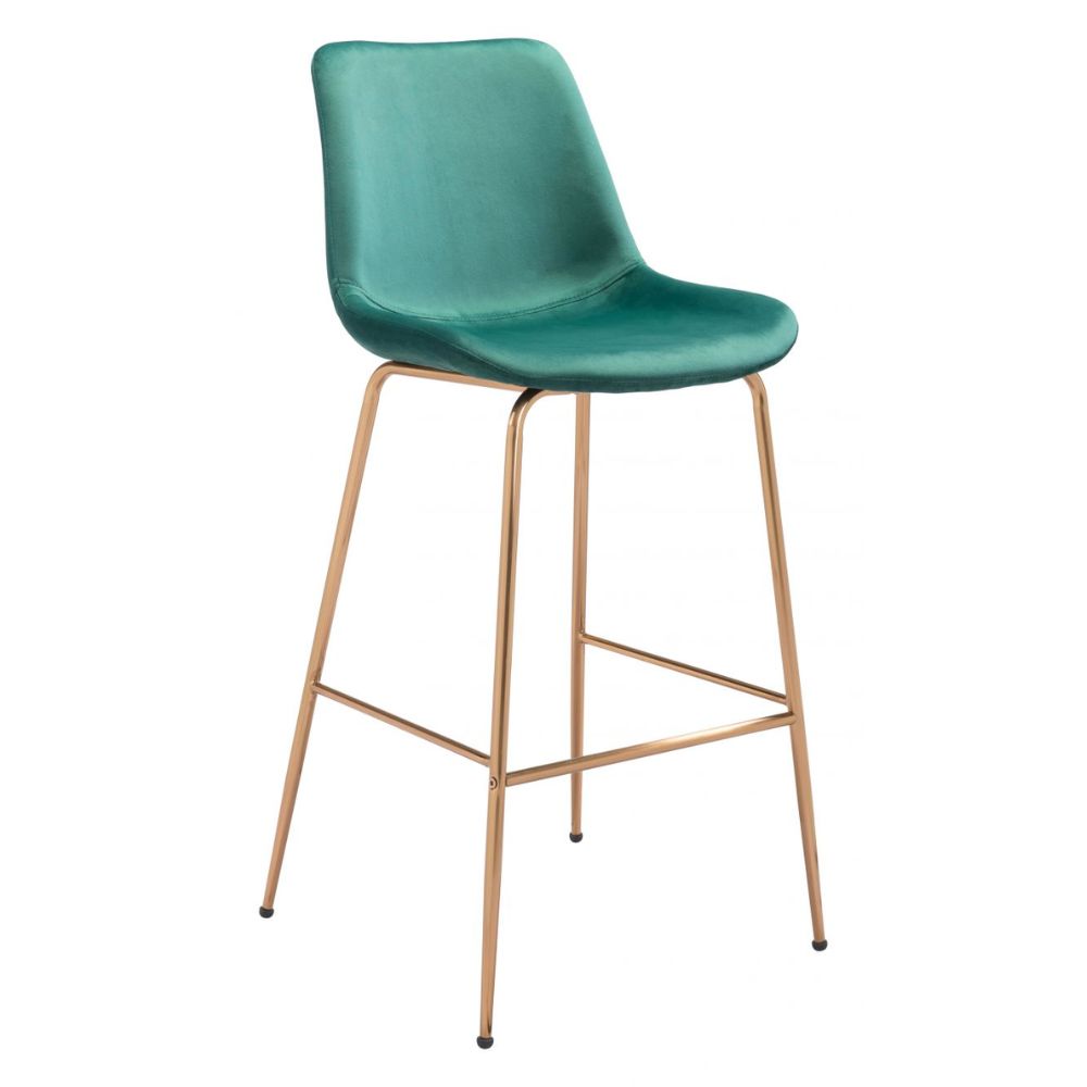 STOOL ZUO TONY 101757 | Barstool for Kitchen and Bar | Gold Green | 100% Polyester | Fabric Velvet | Inside | Bar Restaurant Cafetería Food Court Bar Breakfast Kitchen Bistro Office Space