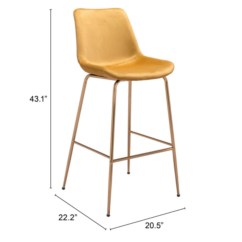 STOOL ZUO TONY 101758 | Barstool for Kitchen and Bar | Gold Yellow | 100% Polyester | Fabric Velvet | Inside | Bar Restaurant Cafetería Food Court Bar Breakfast Kitchen Bistro Office Space
