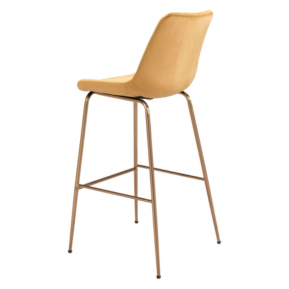 STOOL ZUO TONY 101758 | Barstool for Kitchen and Bar | Gold Yellow | 100% Polyester | Fabric Velvet | Inside | Bar Restaurant Cafetería Food Court Bar Breakfast Kitchen Bistro Office Space