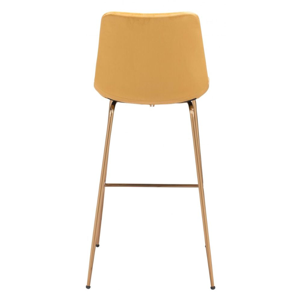 STOOL ZUO TONY 101758 | Barstool for Kitchen and Bar | Gold Yellow | 100% Polyester | Fabric Velvet | Inside | Bar Restaurant Cafetería Food Court Bar Breakfast Kitchen Bistro Office Space