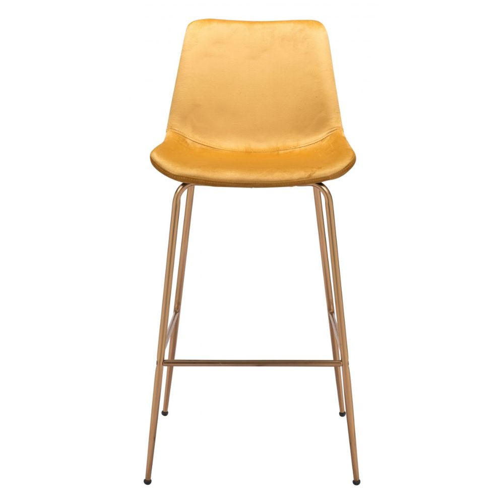 STOOL ZUO TONY 101758 | Barstool for Kitchen and Bar | Gold Yellow | 100% Polyester | Fabric Velvet | Inside | Bar Restaurant Cafetería Food Court Bar Breakfast Kitchen Bistro Office Space