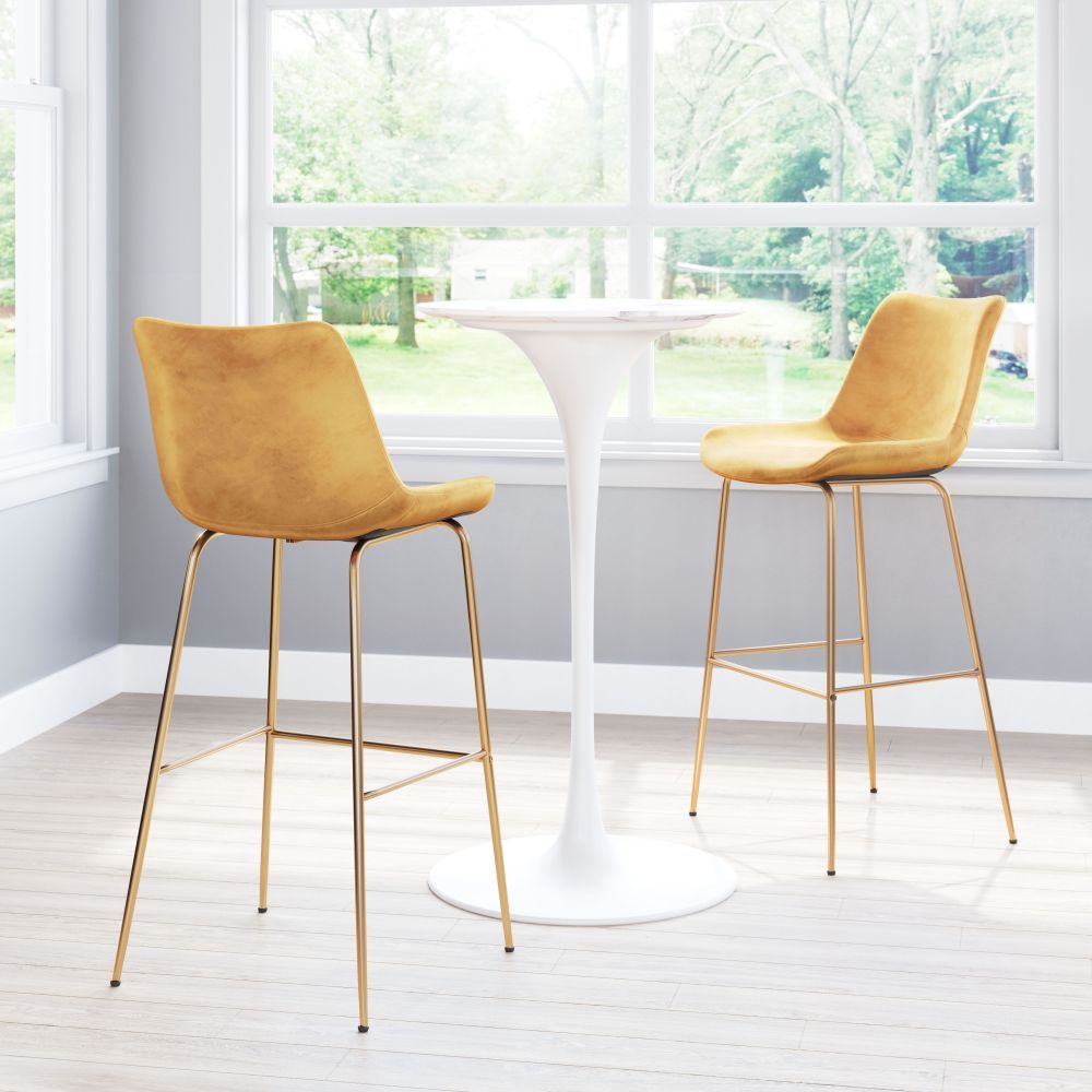 STOOL ZUO TONY 101758 | Barstool for Kitchen and Bar | Gold Yellow | 100% Polyester | Fabric Velvet | Inside | Bar Restaurant Cafetería Food Court Bar Breakfast Kitchen Bistro Office Space Set