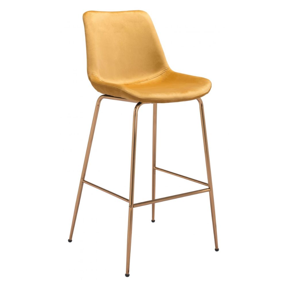 STOOL ZUO TONY 101758 | Barstool for Kitchen and Bar | Gold Yellow | 100% Polyester | Fabric Velvet | Inside | Bar Restaurant Cafetería Food Court Bar Breakfast Kitchen Bistro Office Space