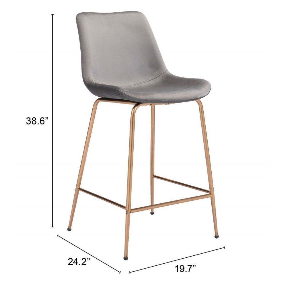 STOOL ZUO TONY 101761 | Counter Stool for Kitchen and Bar | Gold Gray | 100% Polyester | Fabric Velvet | Inside | Bar Restaurant Cafetería Food Court Bar Breakfast Kitchen Bistro Office Space