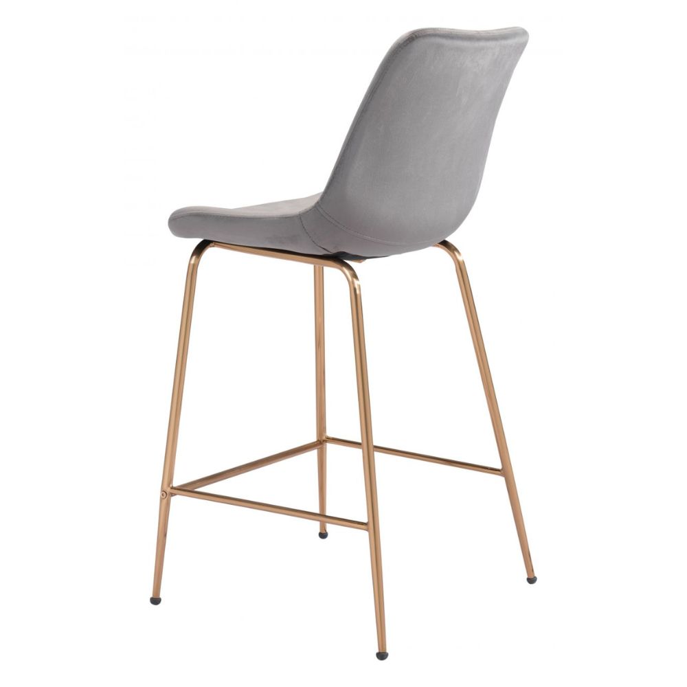 STOOL ZUO TONY 101761 | Counter Stool for Kitchen and Bar | Gold Gray | 100% Polyester | Fabric Velvet | Inside | Bar Restaurant Cafetería Food Court Bar Breakfast Kitchen Bistro Office Space