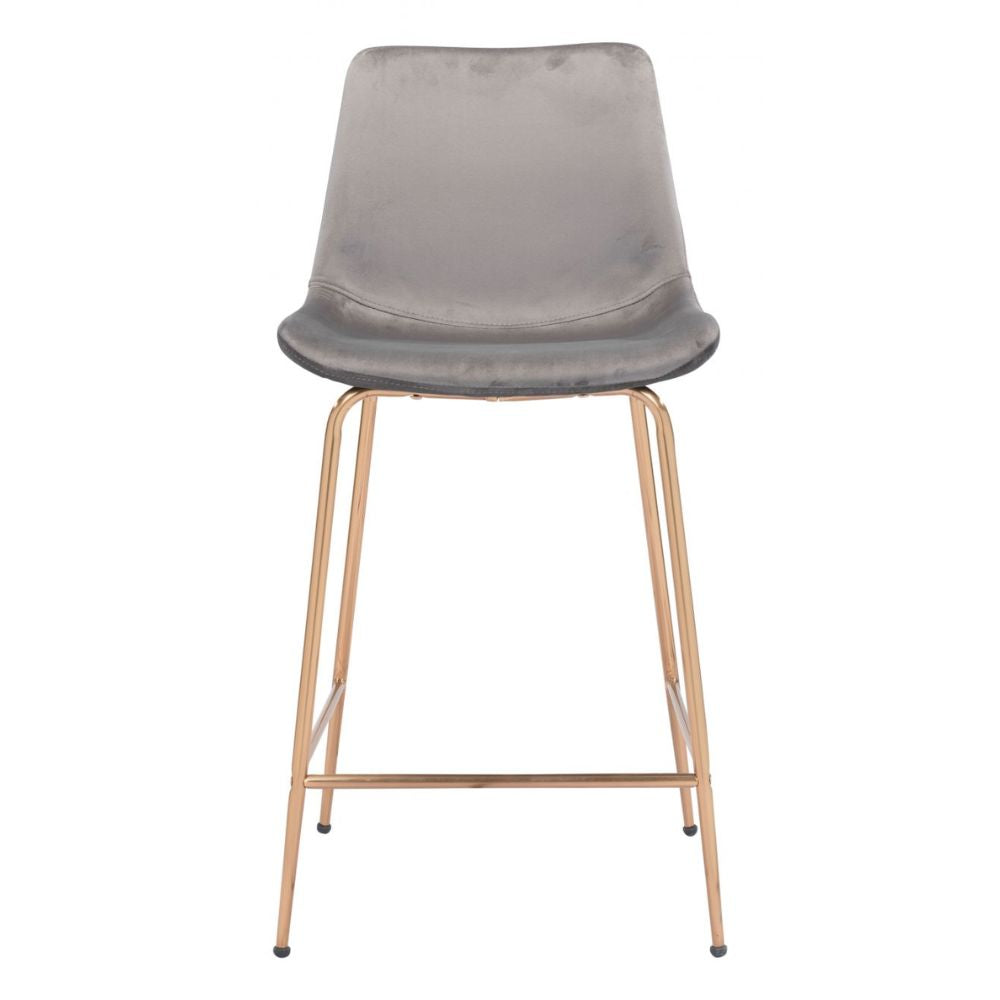 STOOL ZUO TONY 101761 | Counter Stool for Kitchen and Bar | Gold Gray | 100% Polyester | Fabric Velvet | Inside | Bar Restaurant Cafetería Food Court Bar Breakfast Kitchen Bistro Office Space