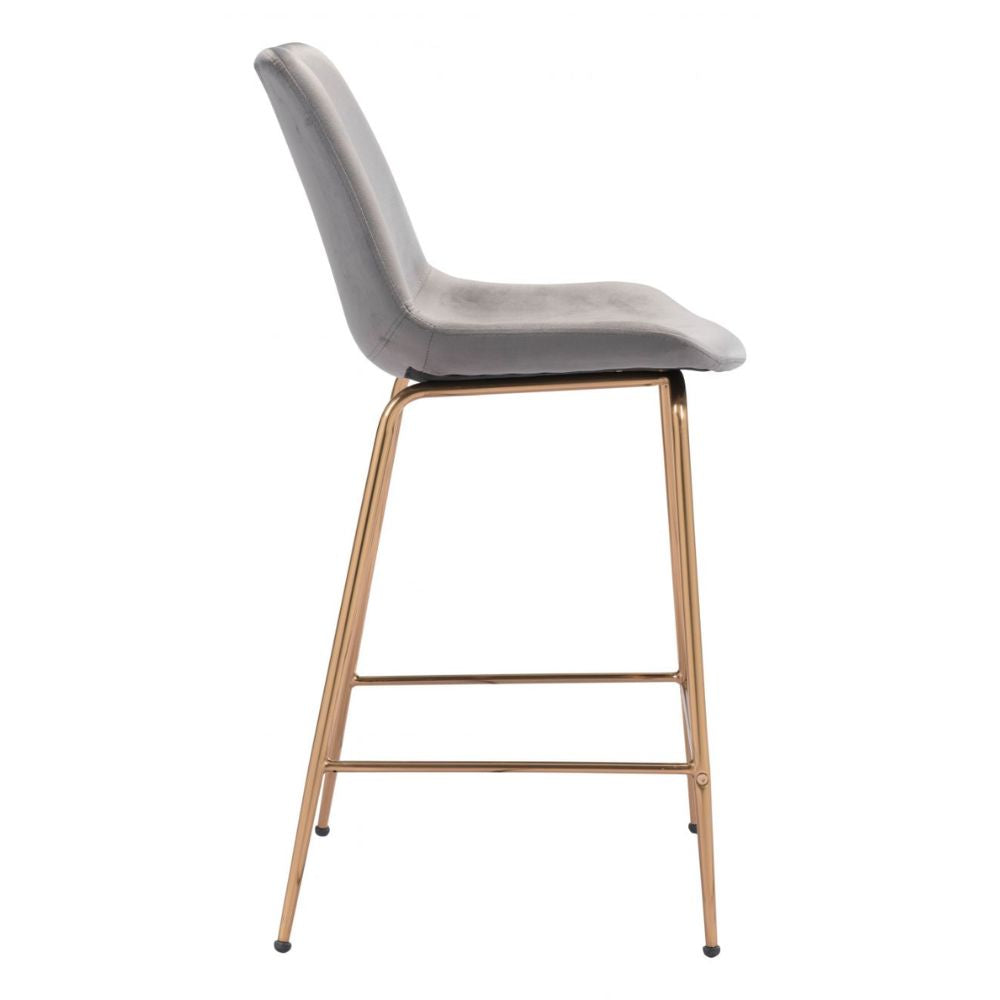 STOOL ZUO TONY 101761 | Counter Stool for Kitchen and Bar | Gold Gray | 100% Polyester | Fabric Velvet | Inside | Bar Restaurant Cafetería Food Court Bar Breakfast Kitchen Bistro Office Space