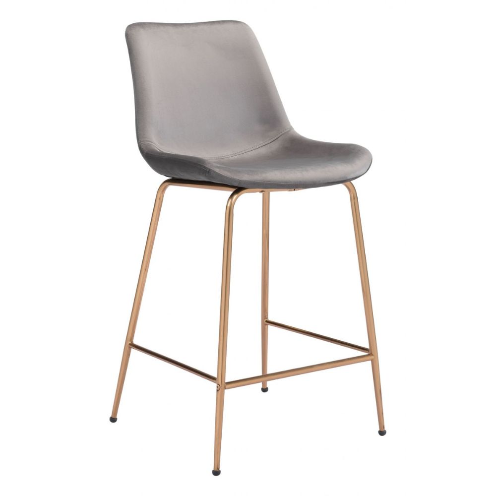 STOOL ZUO TONY 101761 | Counter Stool for Kitchen and Bar | Gold Gray | 100% Polyester | Fabric Velvet | Inside | Bar Restaurant Cafetería Food Court Bar Breakfast Kitchen Bistro Office Space