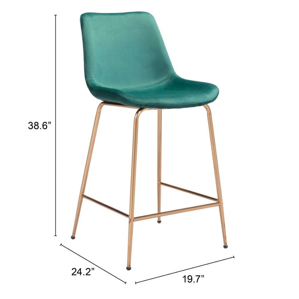 STOOL ZUO TONY 101762 | Counter Stool for Kitchen and Bar | Gold Green | 100% Polyester | Fabric Velvet | Inside| Bar Restaurant Cafetería Food Court Bar Breakfast Kitchen Bistro Office Space