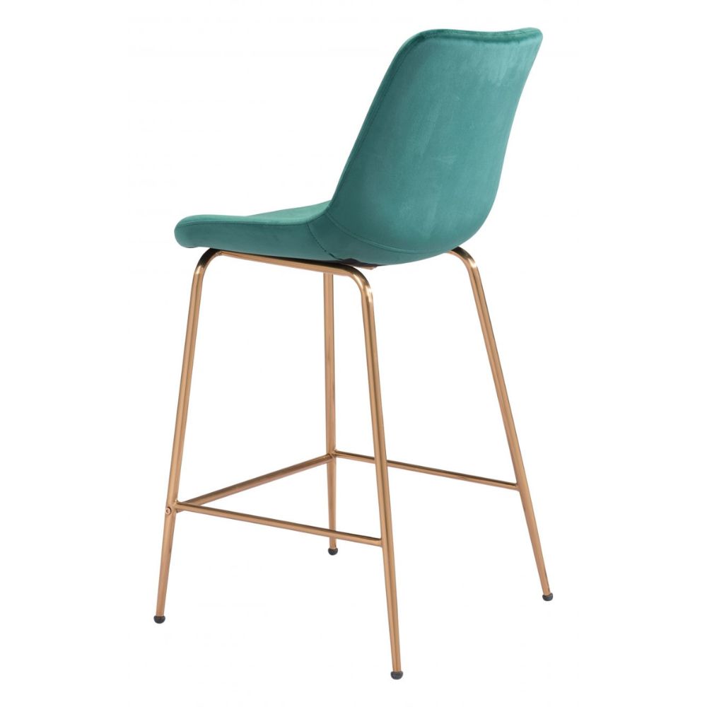 STOOL ZUO TONY 101762 | Counter Stool for Kitchen and Bar | Gold Green | 100% Polyester | Fabric Velvet | Inside| Bar Restaurant Cafetería Food Court Bar Breakfast Kitchen Bistro Office Space