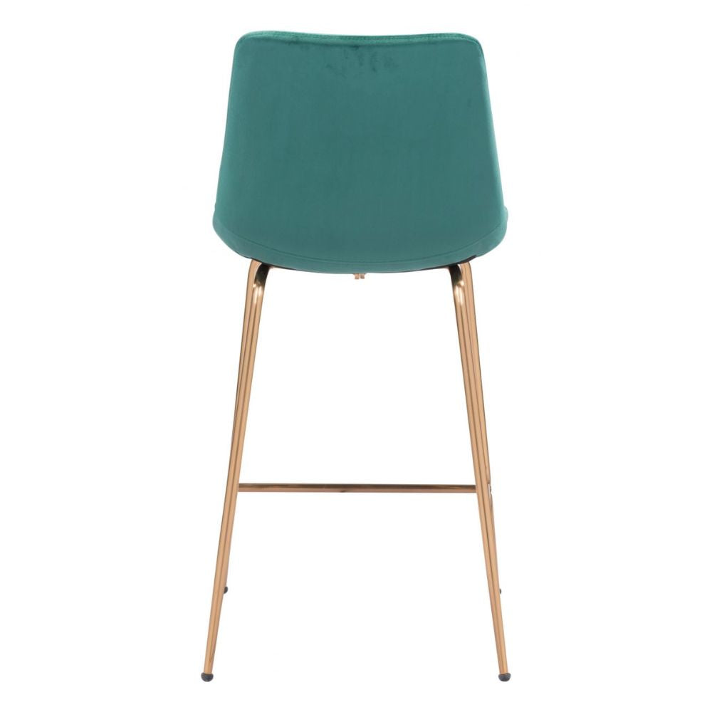 STOOL ZUO TONY 101762 | Counter Stool for Kitchen and Bar | Gold Green | 100% Polyester | Fabric Velvet | Inside| Bar Restaurant Cafetería Food Court Bar Breakfast Kitchen Bistro Office Space