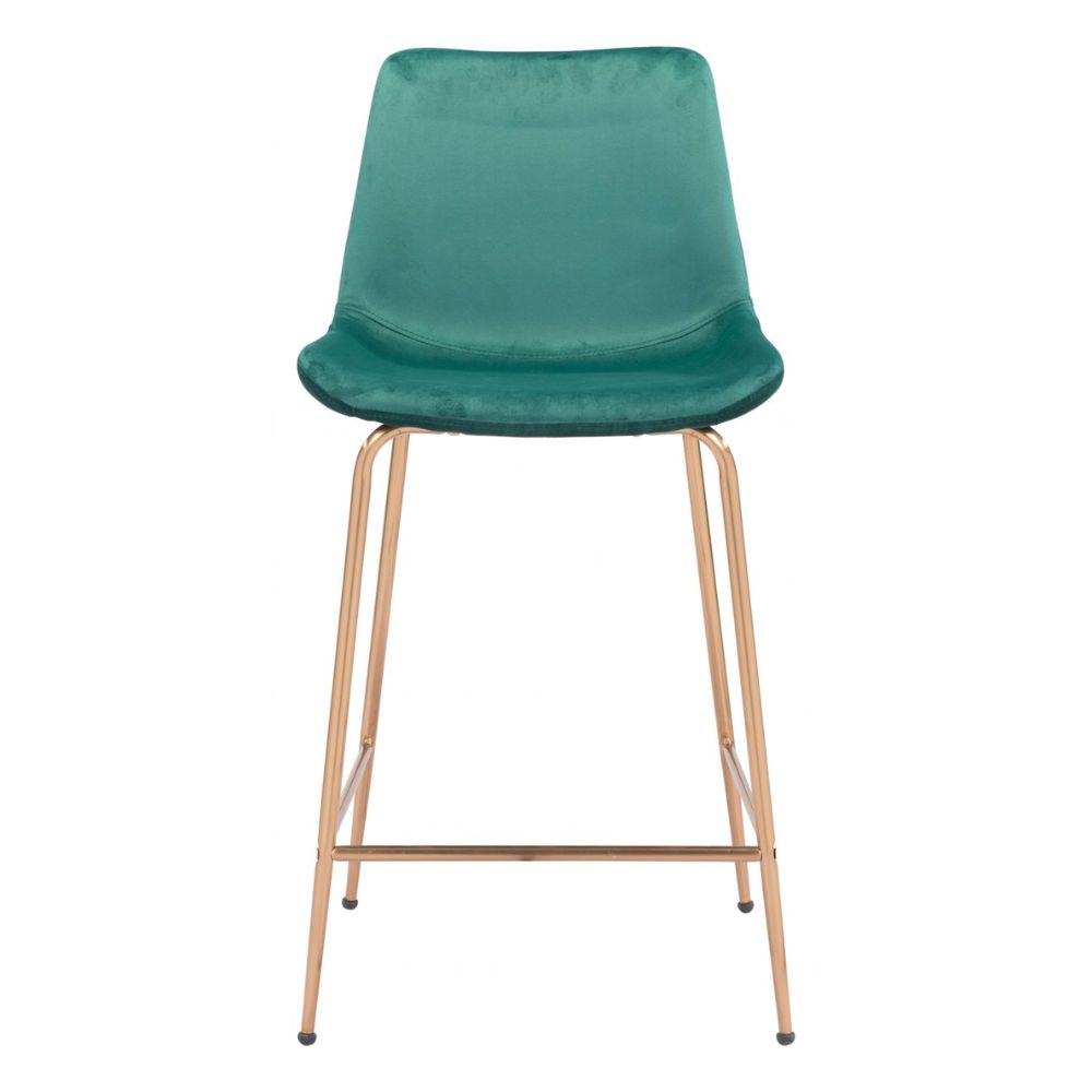 STOOL ZUO TONY 101762 | Counter Stool for Kitchen and Bar | Gold Green | 100% Polyester | Fabric Velvet | Inside| Bar Restaurant Cafetería Food Court Bar Breakfast Kitchen Bistro Office Space