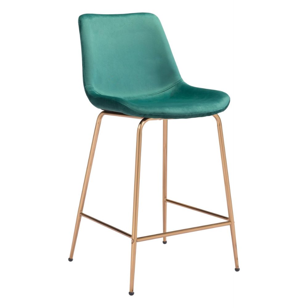 STOOL ZUO TONY 101762 | Counter Stool for Kitchen and Bar | Gold Green | 100% Polyester | Fabric Velvet | Inside| Bar Restaurant Cafetería Food Court Bar Breakfast Kitchen Bistro Office Space