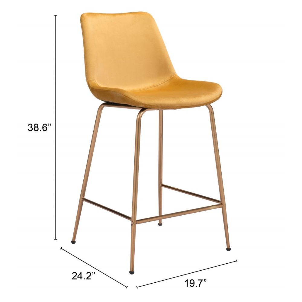 STOOL ZUO TONY 101763 | Counter Stool for Kitchen and Bar | Gold Yellow | 100% Polyester | Fabric Velvet | Inside | Bar Restaurant Cafetería Food Court Bar Breakfast Kitchen Bistro Office Space