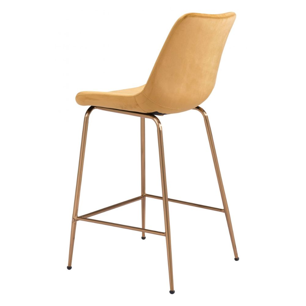 STOOL ZUO TONY 101763 | Counter Stool for Kitchen and Bar | Gold Yellow | 100% Polyester | Fabric Velvet | Inside | Bar Restaurant Cafetería Food Court Bar Breakfast Kitchen Bistro Office Space