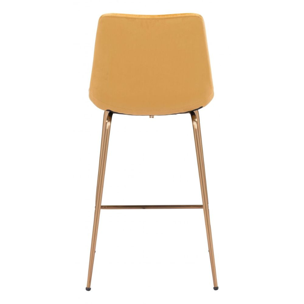 STOOL ZUO TONY 101763 | Counter Stool for Kitchen and Bar | Gold Yellow | 100% Polyester | Fabric Velvet | Inside | Bar Restaurant Cafetería Food Court Bar Breakfast Kitchen Bistro Office Space