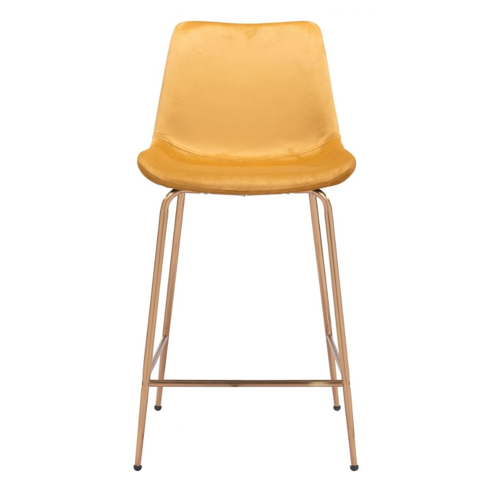 STOOL ZUO TONY 101763 | Counter Stool for Kitchen and Bar | Gold Yellow | 100% Polyester | Fabric Velvet | Inside | Bar Restaurant Cafetería Food Court Bar Breakfast Kitchen Bistro Office Space