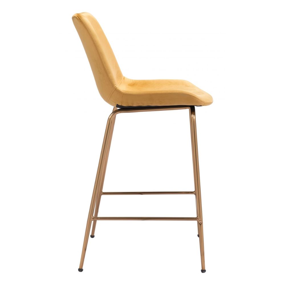 STOOL ZUO TONY 101763 | Counter Stool for Kitchen and Bar | Gold Yellow | 100% Polyester | Fabric Velvet | Inside | Bar Restaurant Cafetería Food Court Bar Breakfast Kitchen Bistro Office Space