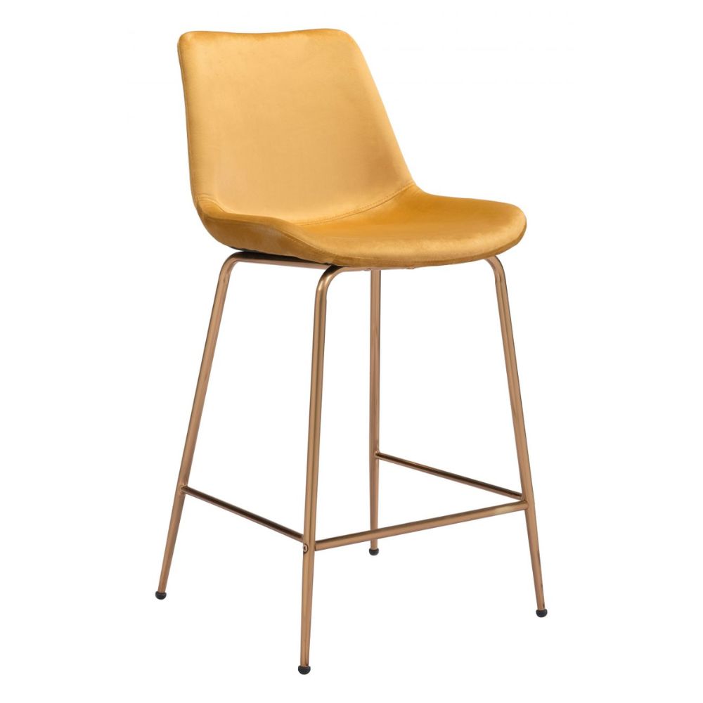 STOOL ZUO TONY 101763 | Counter Stool for Kitchen and Bar | Gold Yellow | 100% Polyester | Fabric Velvet | Inside | Bar Restaurant Cafetería Food Court Bar Breakfast Kitchen Bistro Office Space