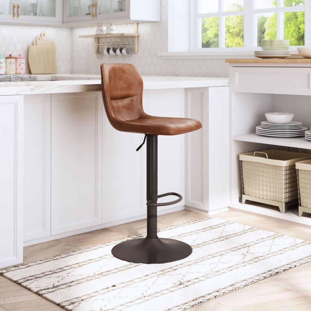 STOOL ZUO VITAL 109034 | Barstool | Brown Bronze | 100% Polyurethane | Faux Leather | Inside | Use Interior Department Room Department Accommodation Studio Decoration Interiors Home Habitacion Dinner Room Set