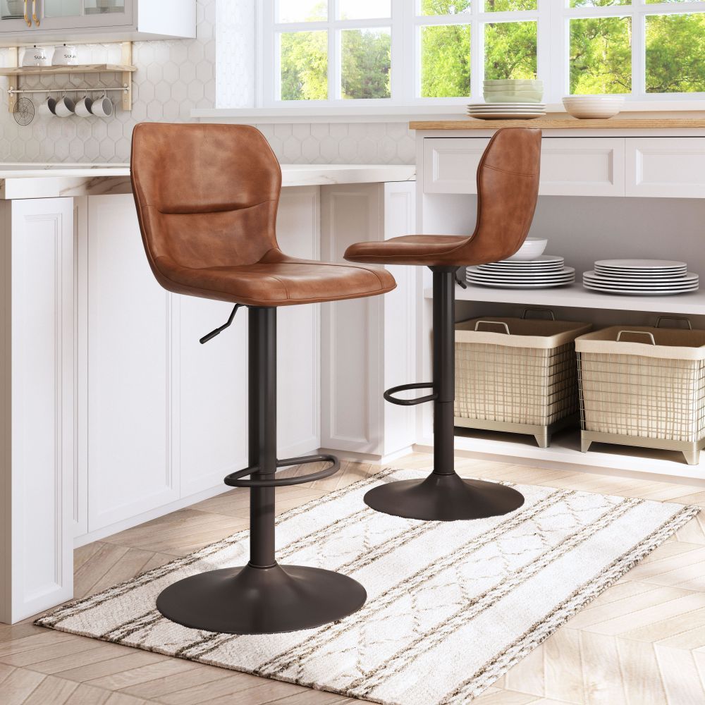STOOL ZUO VITAL 109034 | Barstool | Brown Bronze | 100% Polyurethane | Faux Leather | Inside | Use Interior Department Room Department Accommodation Studio Decoration Interiors Home Habitacion Dinner Room Set
