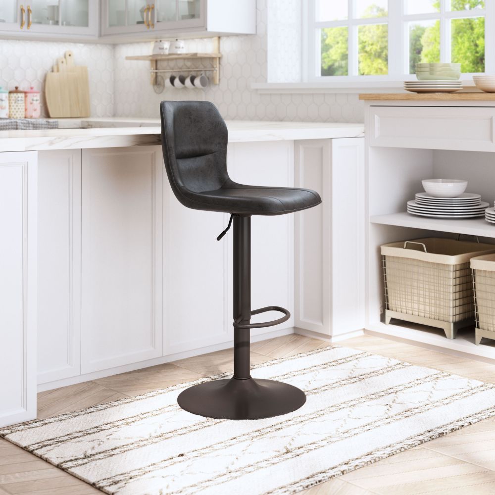 STOOL ZUO VITAL 109035 | Barstool | Black Bronze | 100% Polyurethane | Faux Leather | Inside | Use Interior Department Room Department Accommodation Studio Decoration Interiors Home Habitacion Dinner Room Set