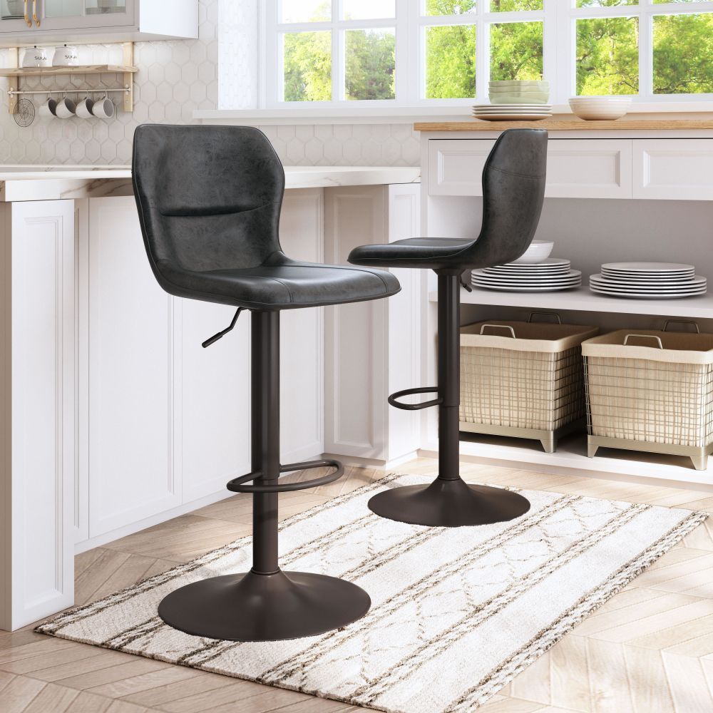 STOOL ZUO VITAL 109035 | Barstool | Black Bronze | 100% Polyurethane | Faux Leather | Inside | Use Interior Department Room Department Accommodation Studio Decoration Interiors Home Habitacion Dinner Room Set