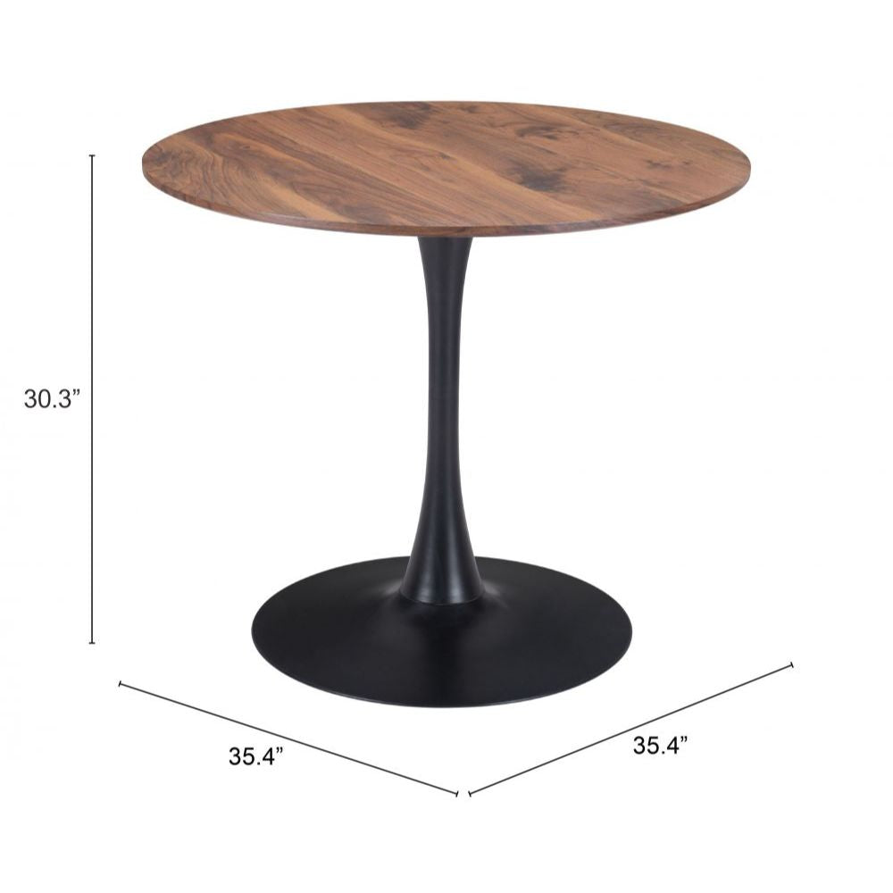 TABLE ZUO OPUS 101567 | Dining Table | Brown Black | Faux Wood MDF | Powder Coated Steel | Inside | Kitchen Living Room Office Bar Area