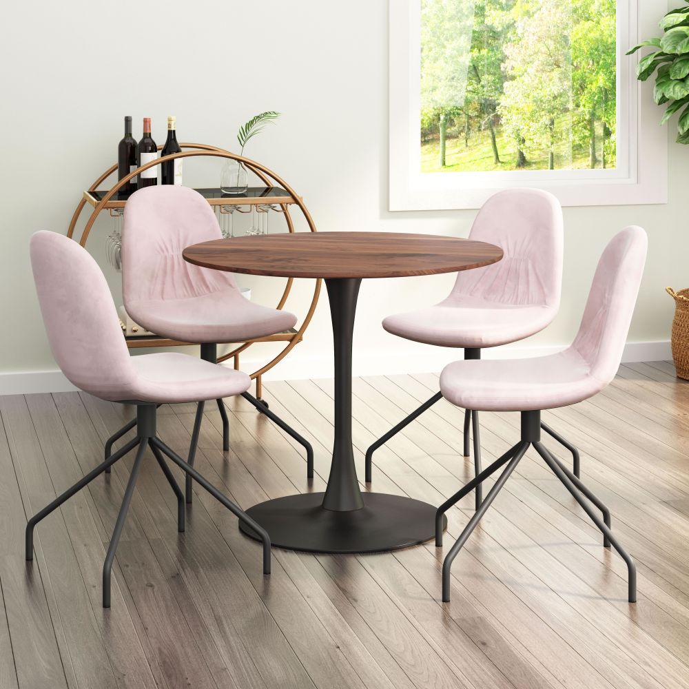 TABLE ZUO OPUS 101567 | Dining Table | Brown Black | Faux Wood MDF | Powder Coated Steel | Inside | Kitchen Living Room Office Bar Area Set
